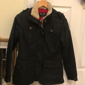 Barbour women’s jacket US 6 Blk waxed/red interior